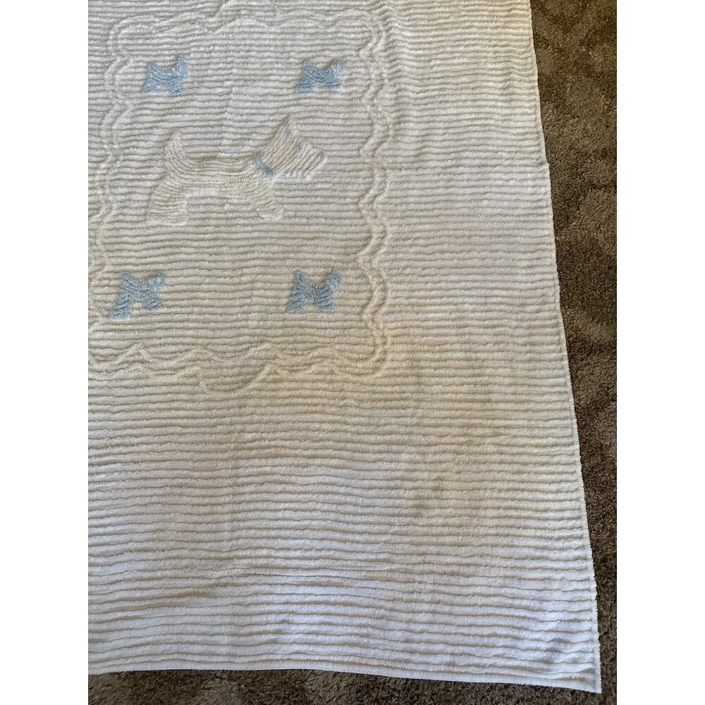 Chenille Bedspread with Scottie Dogs & Blue Bows 45